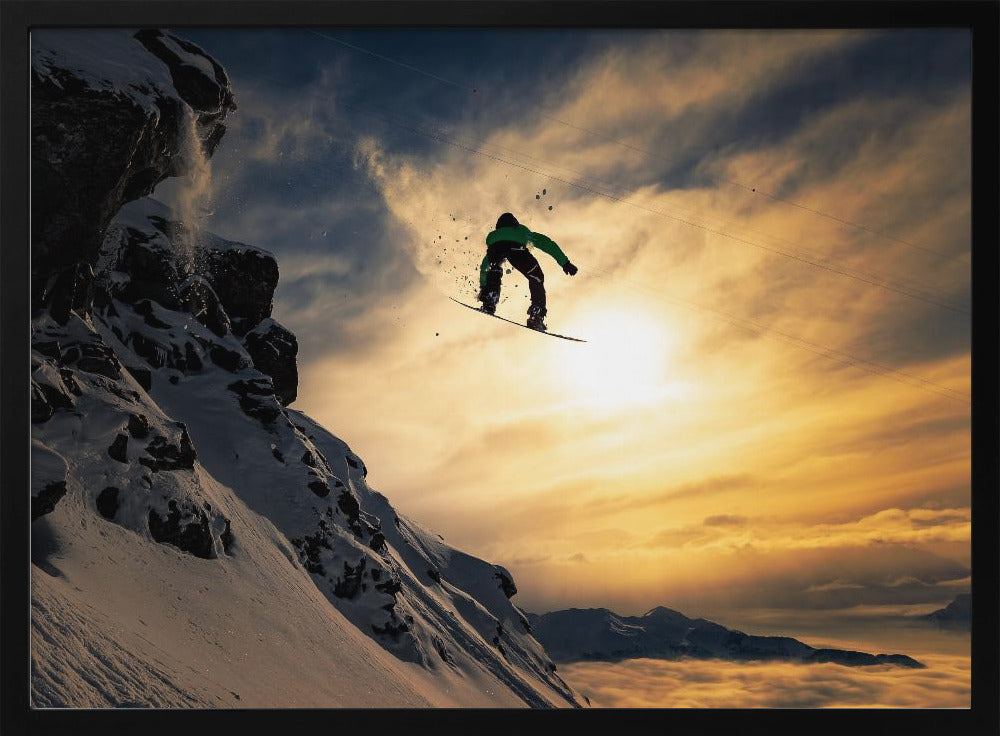 Snowboardåkning i solnedgången | Poster