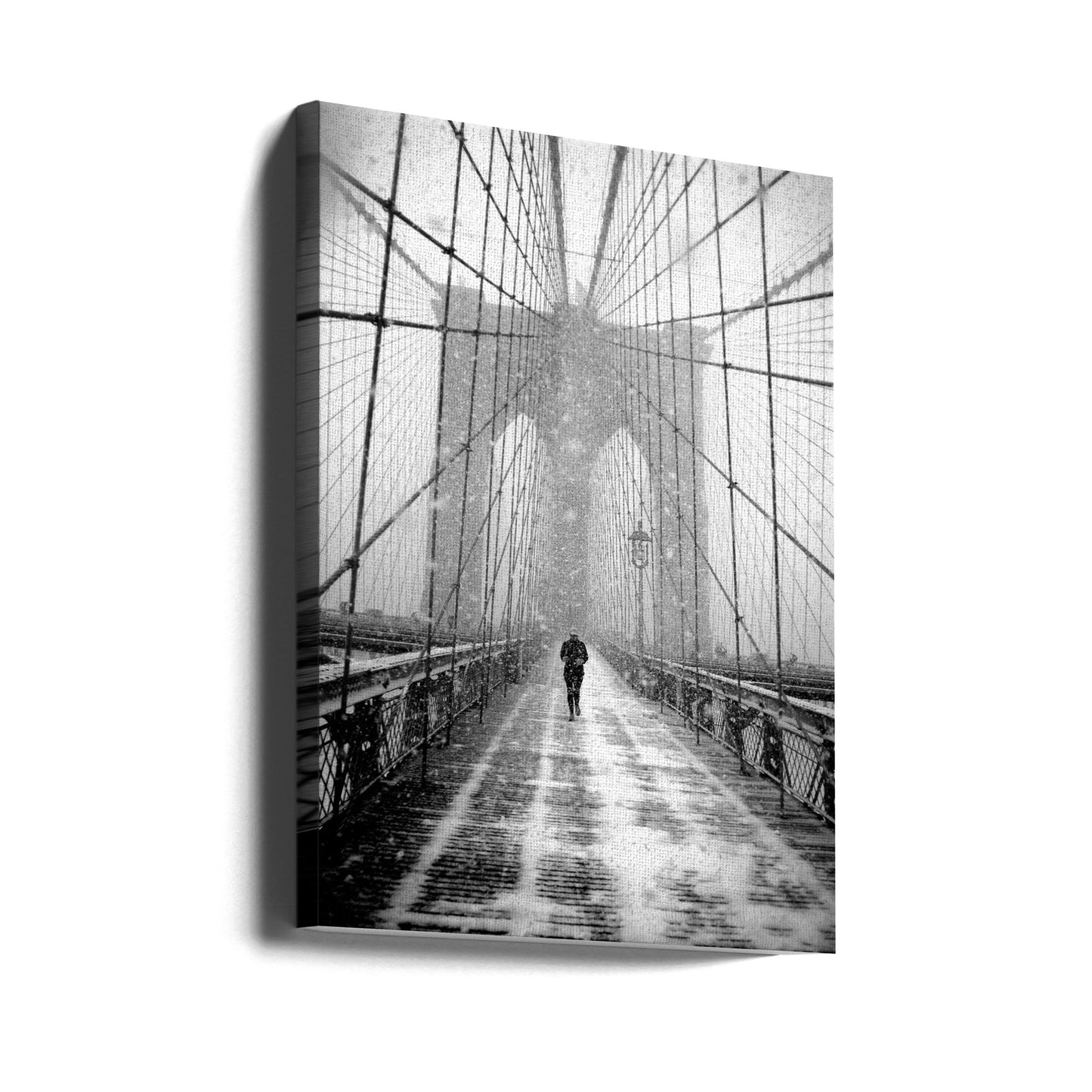 New York Walker i snøstorm - Brooklyn Bridge | Lerretsbilder