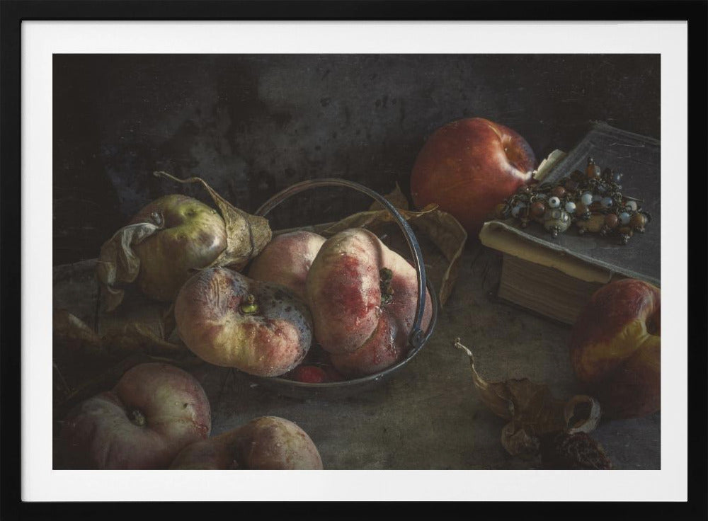 Still life with book and peaches | Poster
