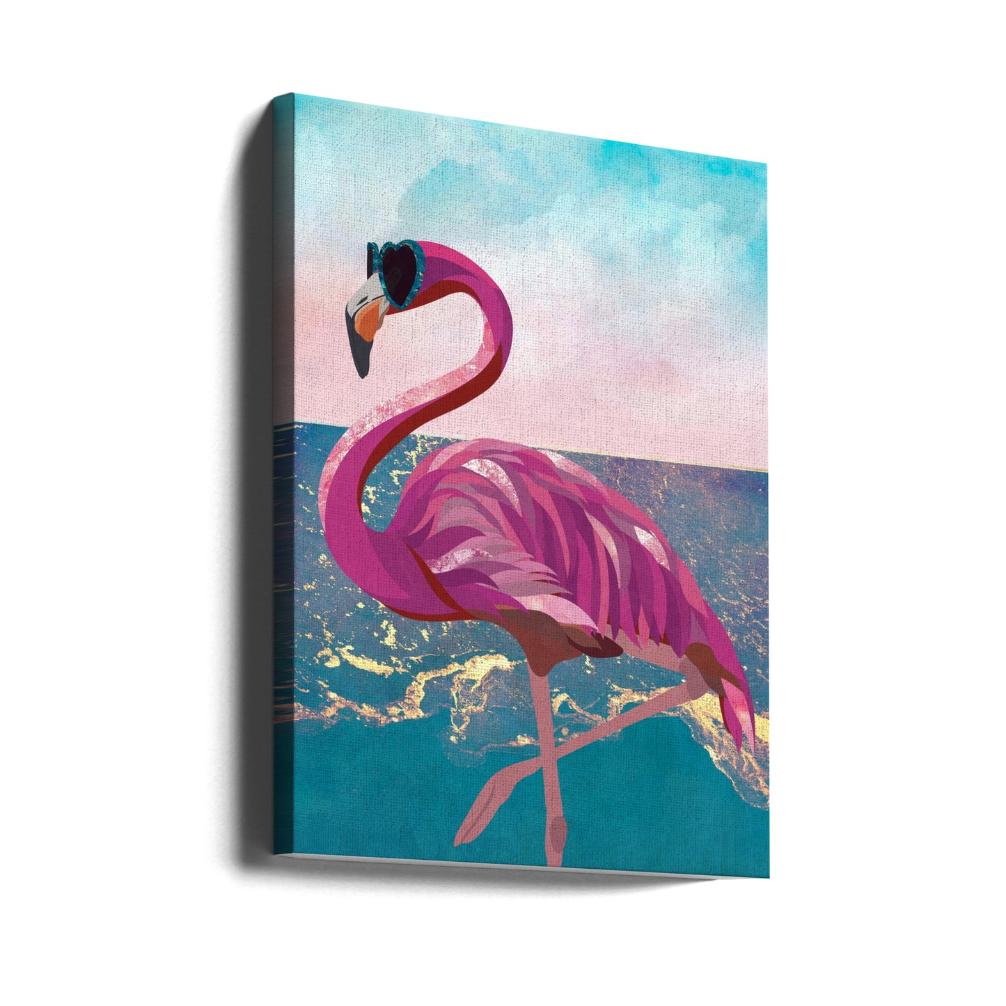 Flamingo går till stranden | Canvas