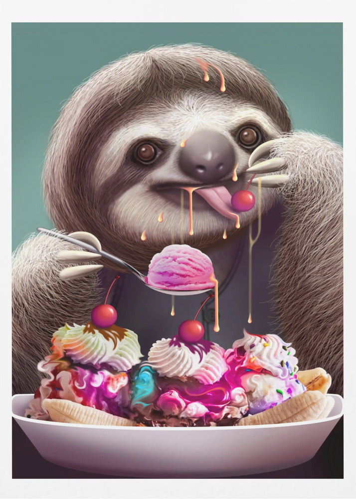SLOTH ENJOYING ICE CREAM | Poster