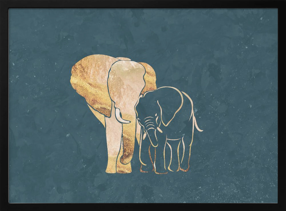 Gold Elephant Line art Silhouettes 2 | Poster