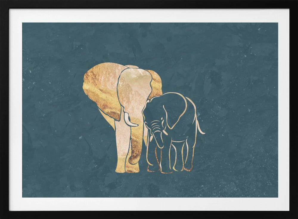 Gold Elephant Line art Silhouettes 2 | Poster