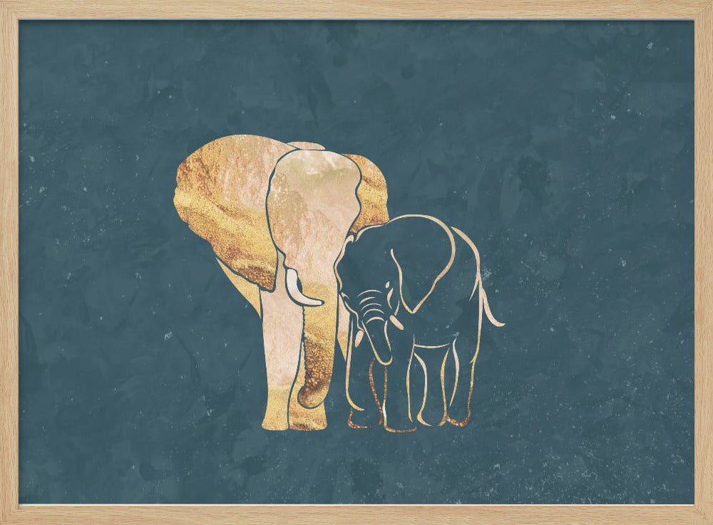 Gold Elephant Line art Silhouettes 2 | Poster