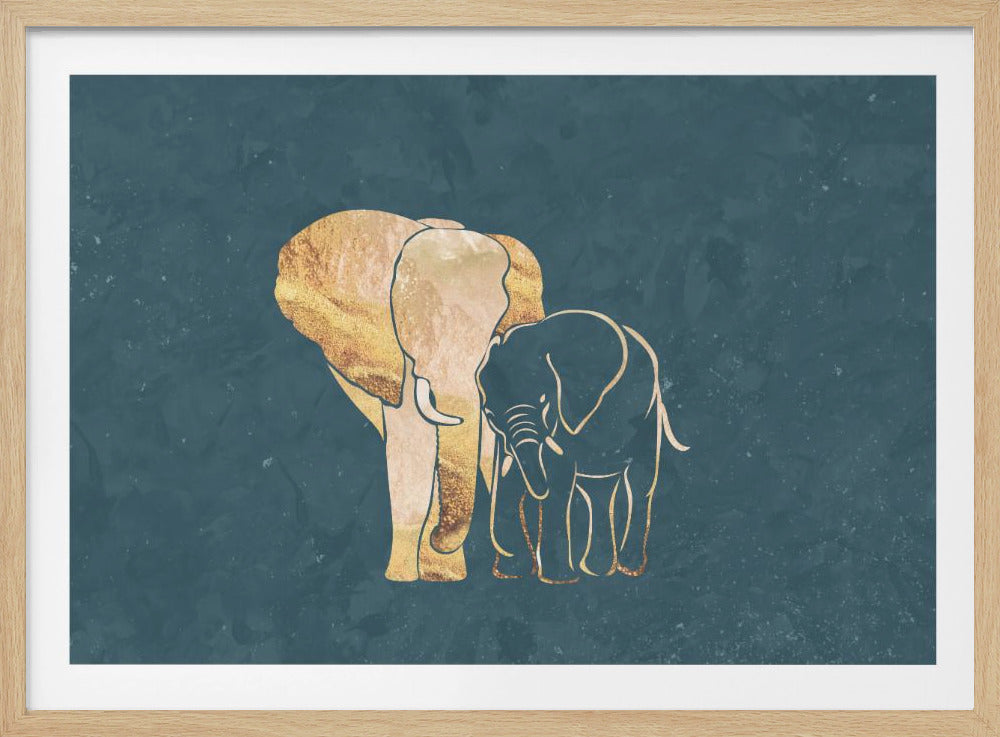 Gold Elephant Line art Silhouettes 2 | Poster