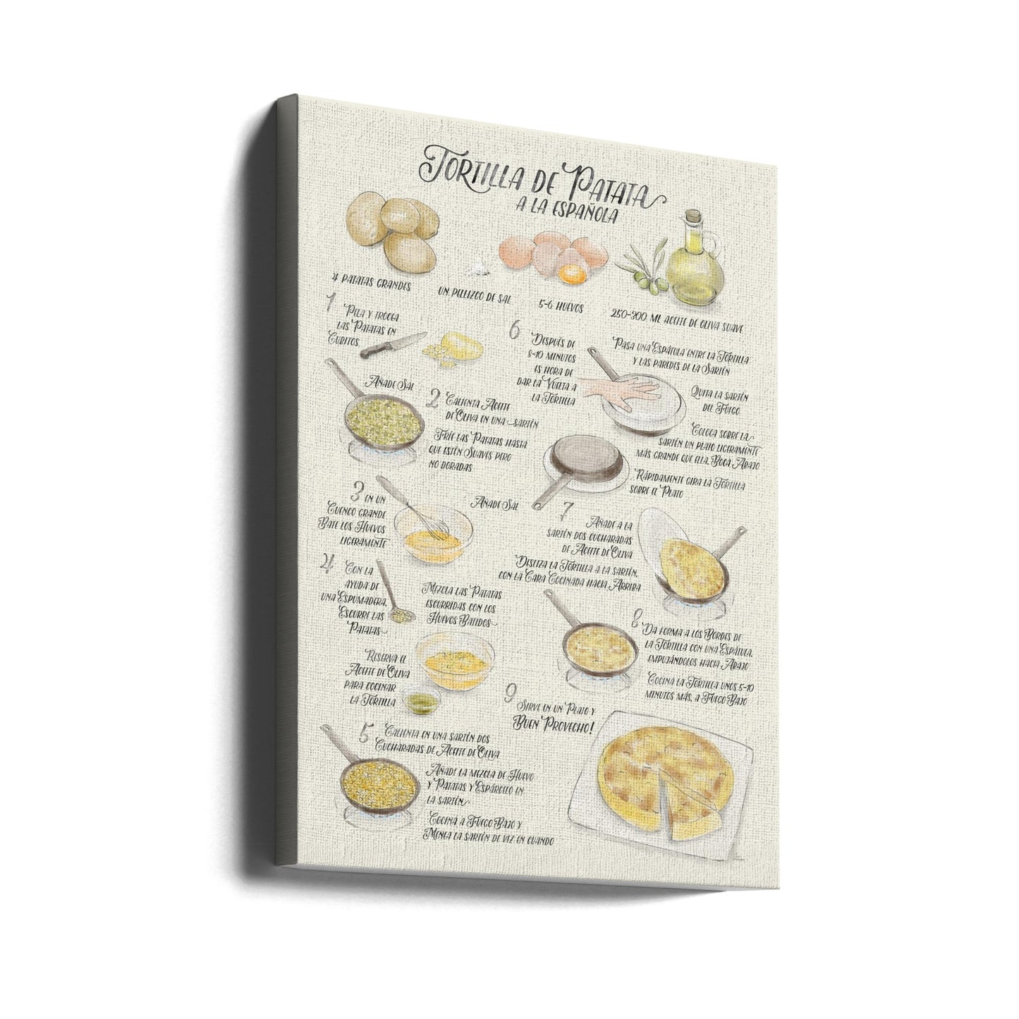 Illustrated recipe of tortilla de patata in Spanish | Canvas