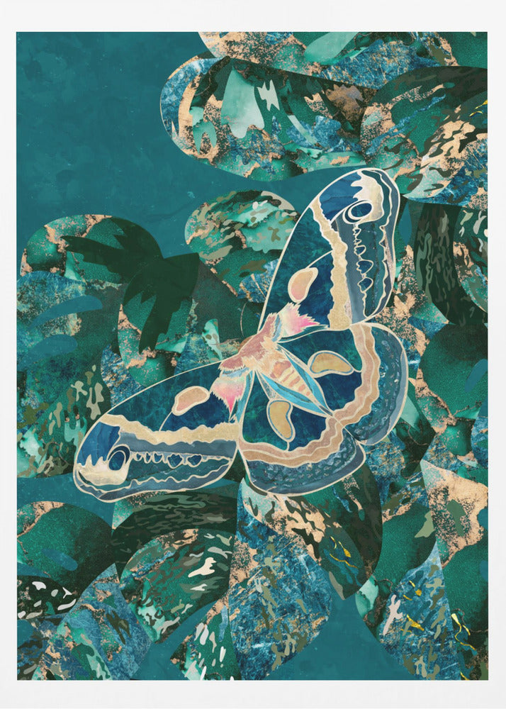 Moth and Monstera Leaves | Poster