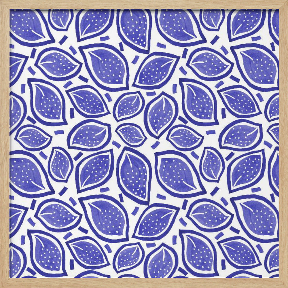 Marinblå Spridda Löv Prickiga | Poster