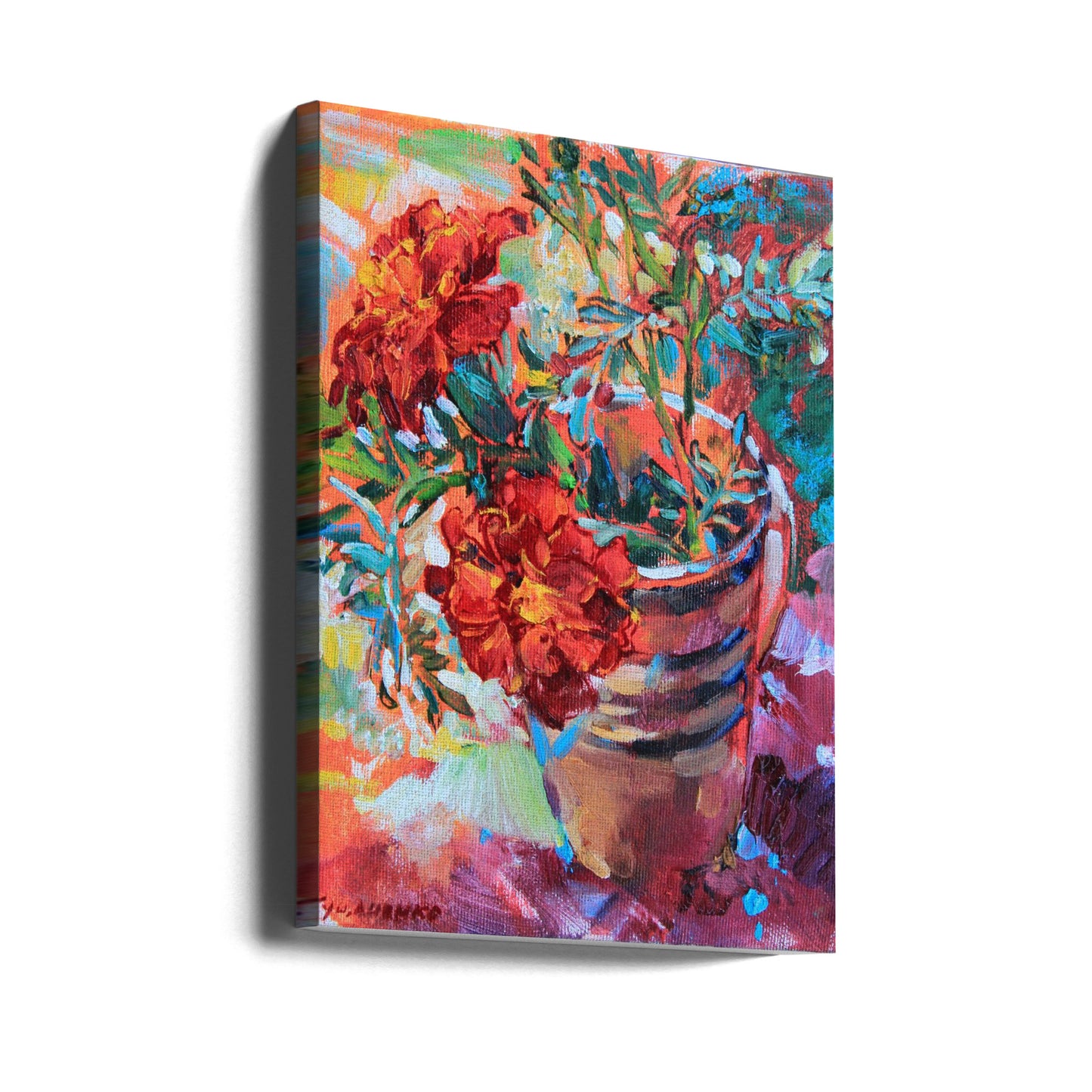 Marigolds in a cup | Canvas