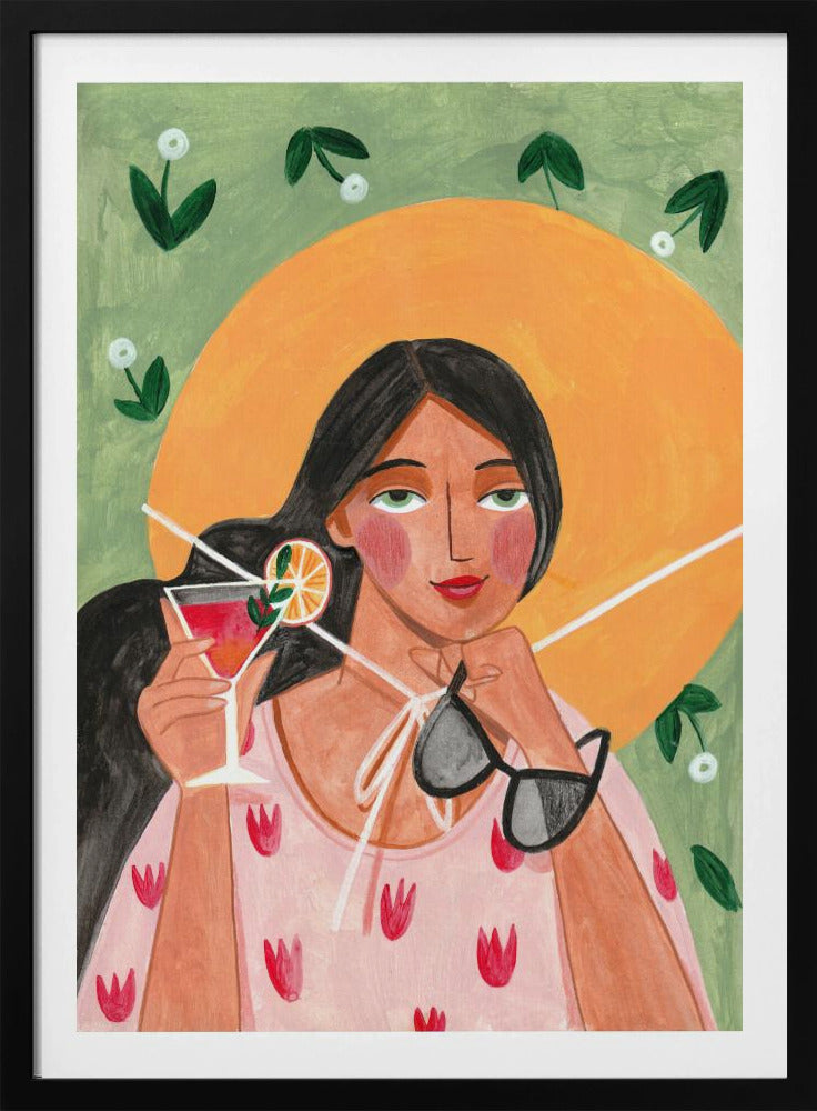 Abstrakt modern bohemisk kvinna med cocktail | Poster