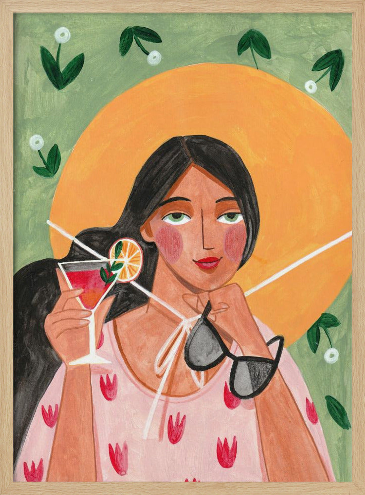 Abstrakt modern bohemisk kvinna med cocktail | Poster