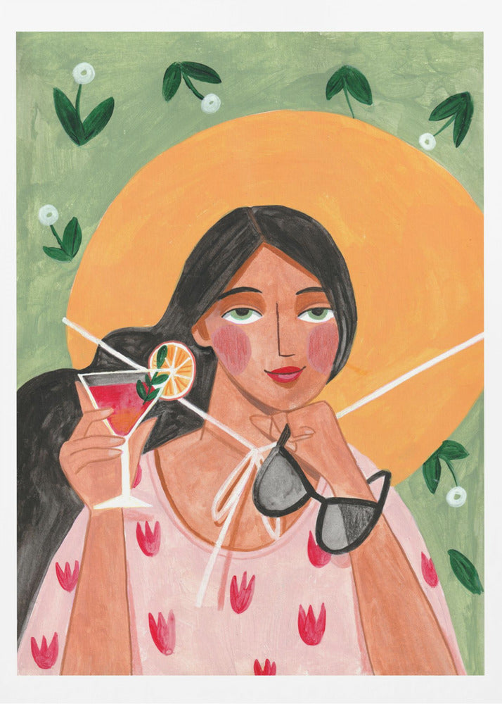 Abstrakt modern bohemisk kvinna med cocktail | Poster