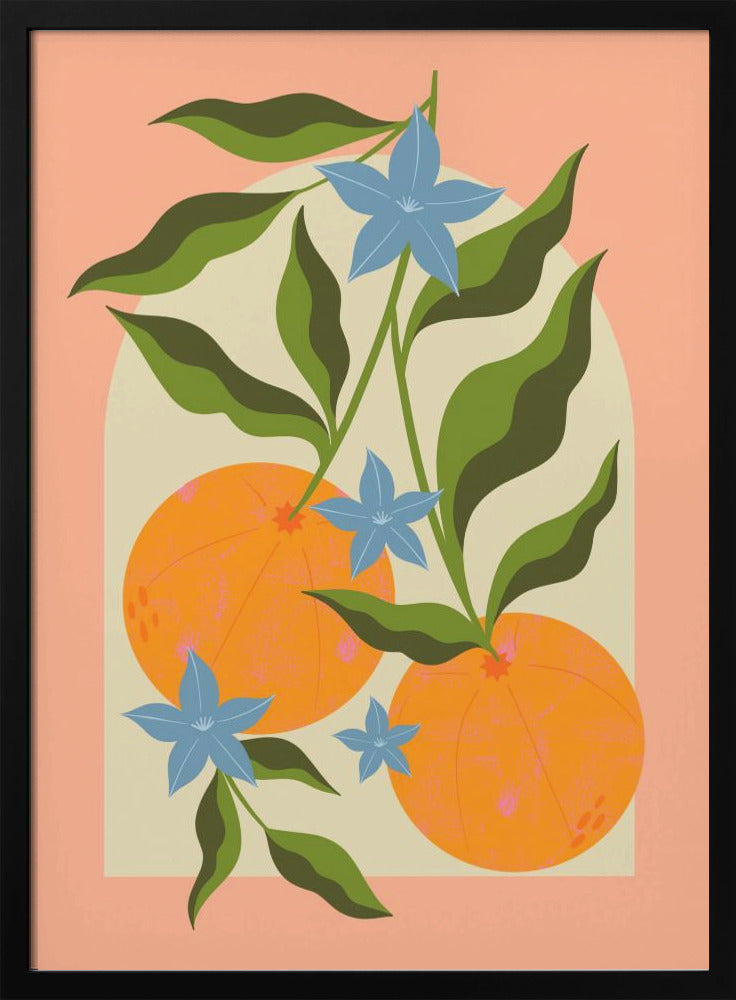 Orange gren med blommor | Poster