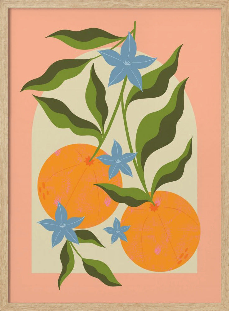 Orange gren med blommor | Poster