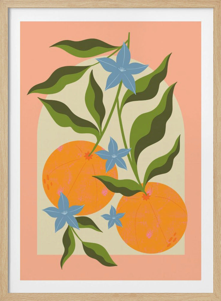 Orange gren med blommor | Poster