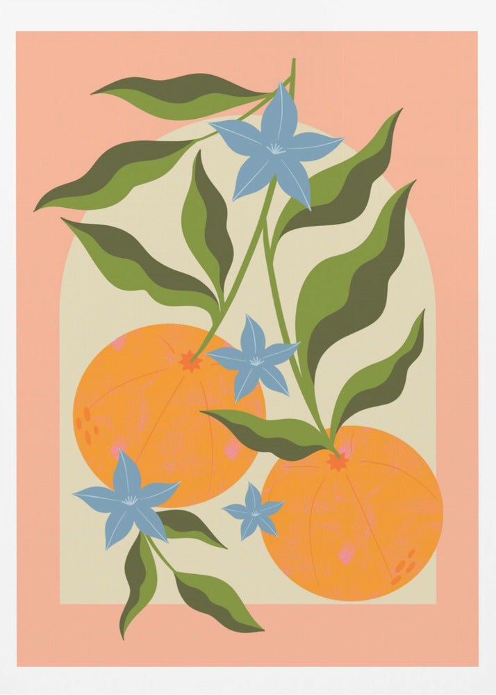 Orange gren med blommor | Poster