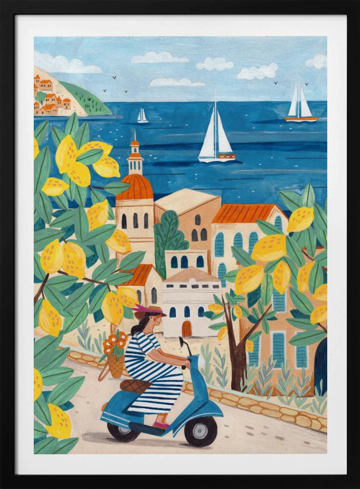 Reisen Poster - Kunstdruck Frau an der Amalfiküste, Italien | Poster - Kunstdruck