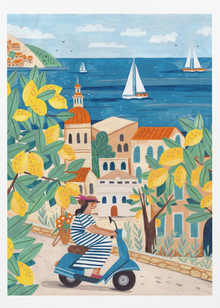 Reisen Poster - Kunstdruck Frau an der Amalfiküste, Italien | Poster - Kunstdruck