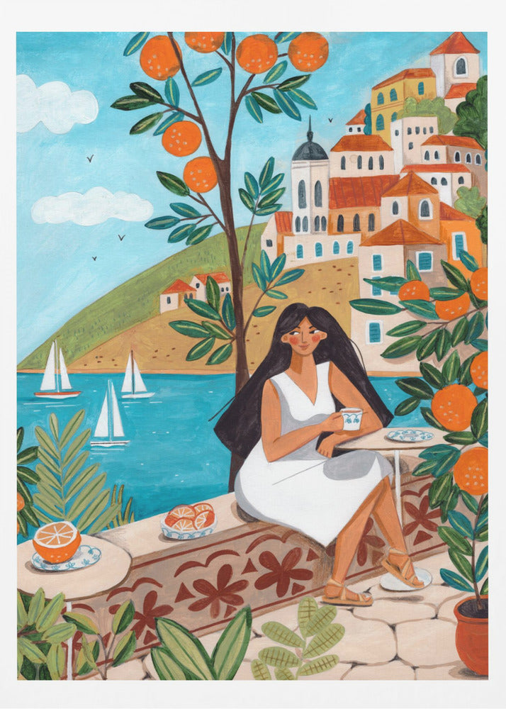 Travel poster woman in Mediterranean coast | Poster