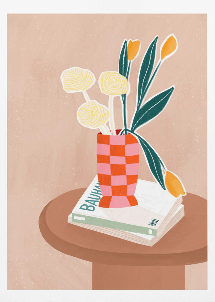 Blomma med en rutig röd vas | Poster