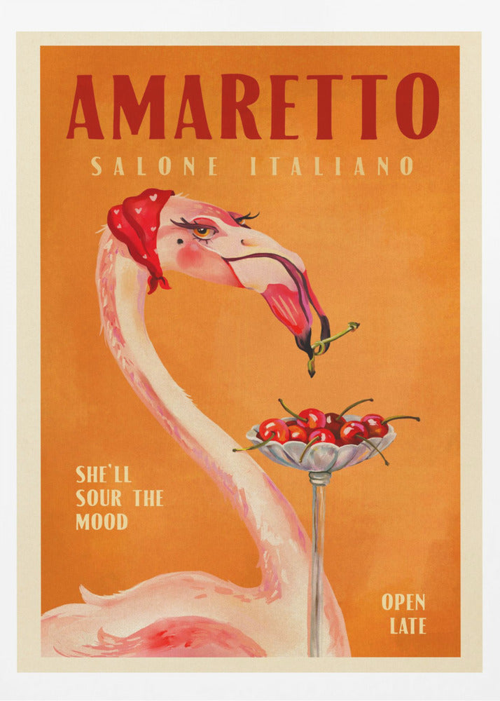 Amaretto Flamingo Art Deco Italiensk Café Resekonst | Poster