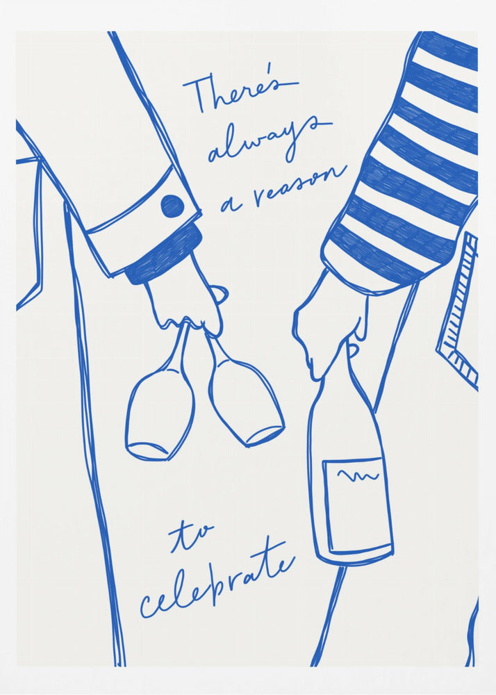 Kvinna som håller vinflaska och vinglas (Blå) - Wine Vin Femme Bleu | Poster