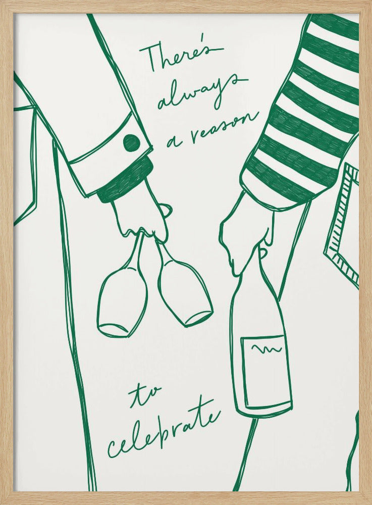 Kvinna som håller vinflaska och vinglas (Grönt) - Wine Vin Femme Vert | Poster