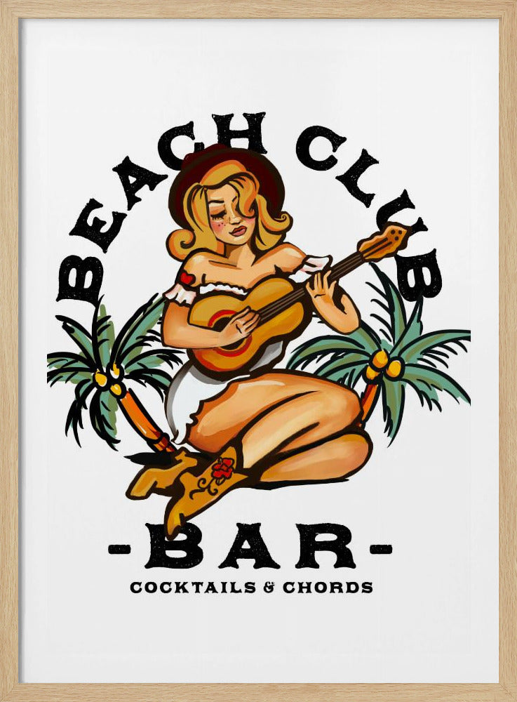 Strandklubbsbar. Pinuppa i sjömans-Jerry-stil som spelar gitarr | Poster