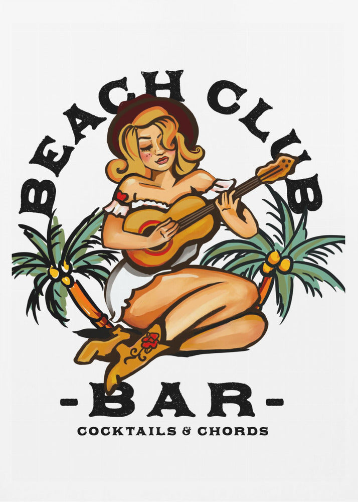 Strandklubbsbar. Pinuppa i sjömans-Jerry-stil som spelar gitarr | Poster