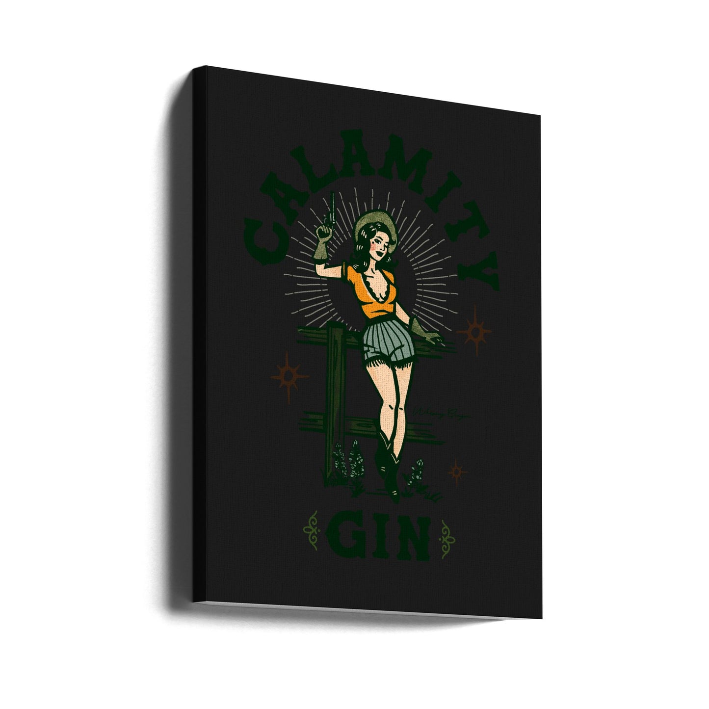Rolig retro western cowgirl-konst med Calamity Gin | Canvastavla
