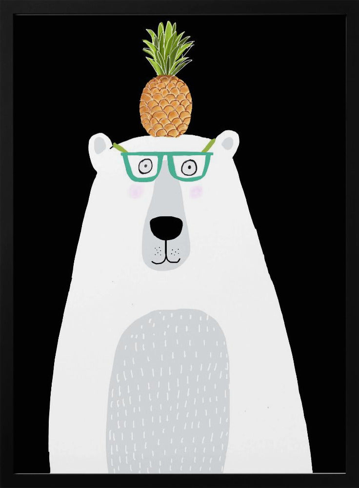 Rolig vit isbjörn med glasögon och ananas | Poster