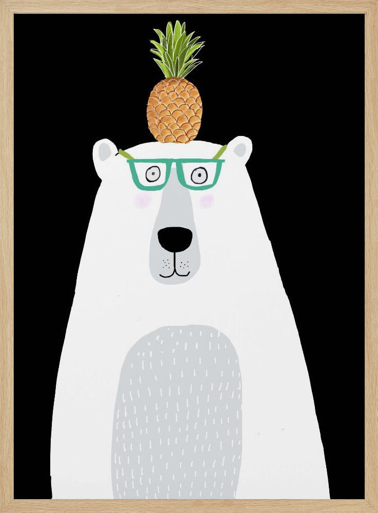 Rolig vit isbjörn med glasögon och ananas | Poster