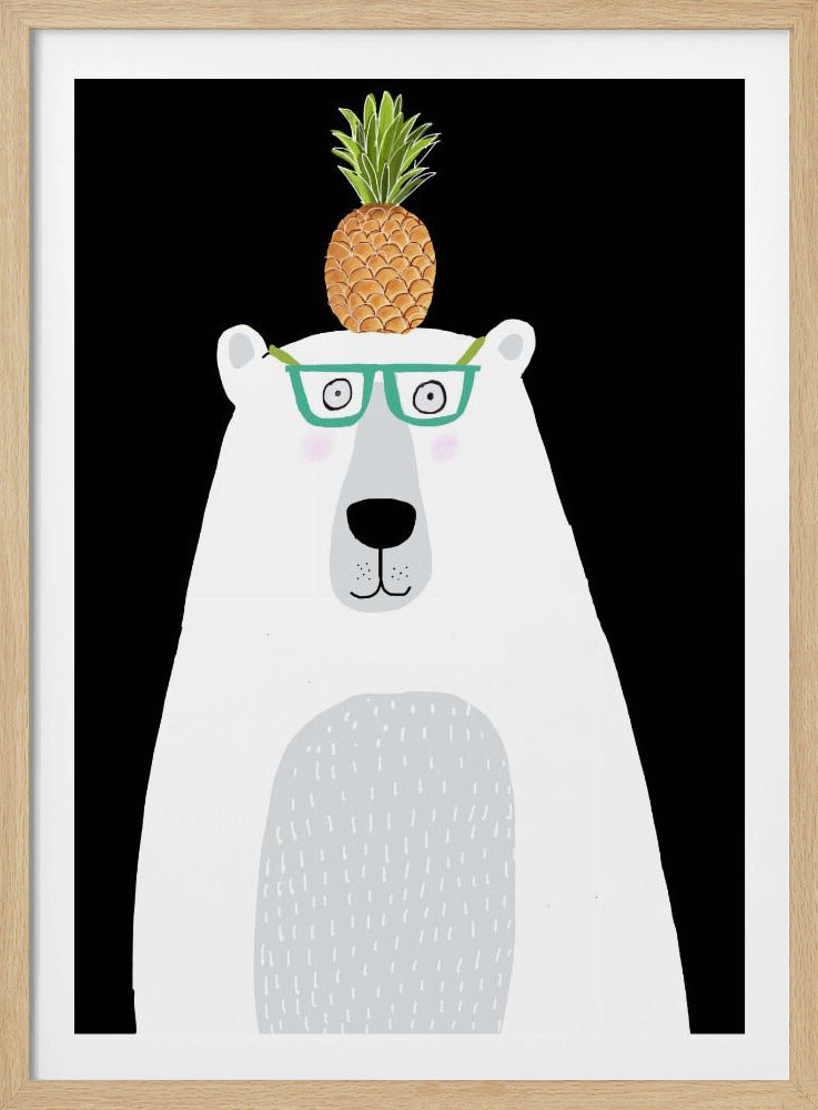 Rolig vit isbjörn med glasögon och ananas | Poster