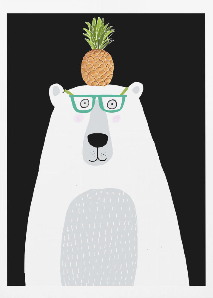 Rolig vit isbjörn med glasögon och ananas | Poster