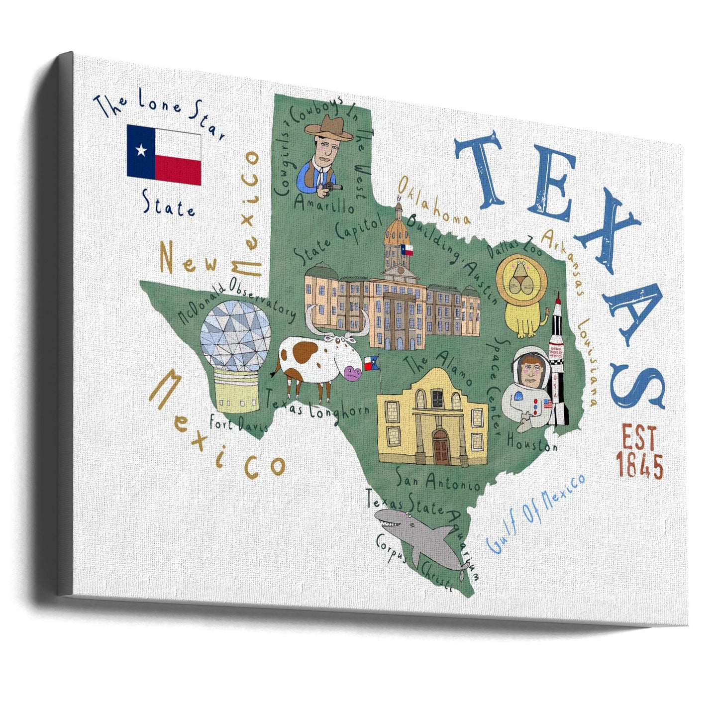 Karta över delstaten Texas, illustrerad av konstnären Carla Daly | Canvas