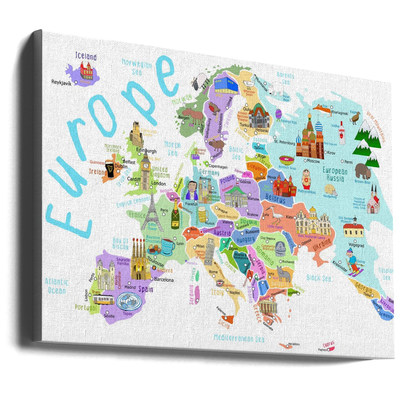 Illustrerad karta över Europa av kartillustratören Carla Daly | Canvas