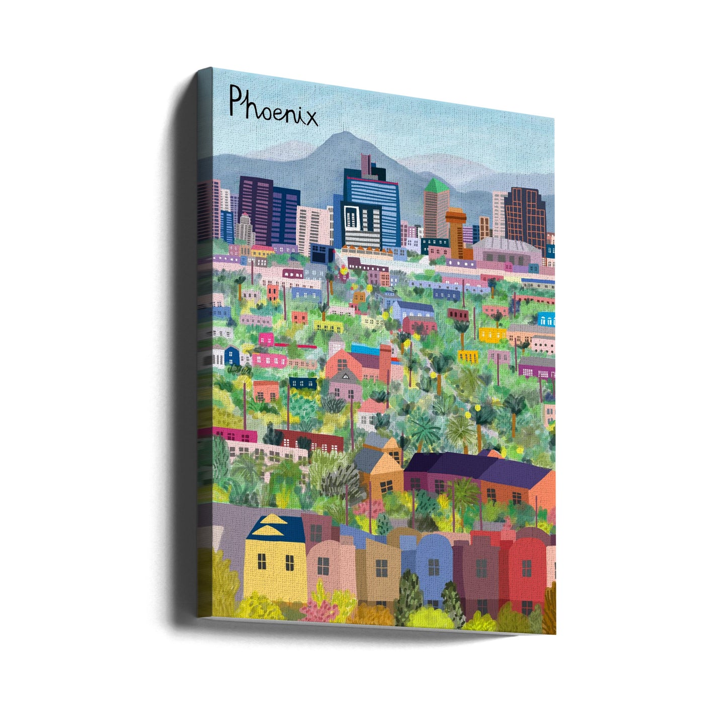 View Over Phoenix Arizona Illustrated by Artist Carla daly | Canvas