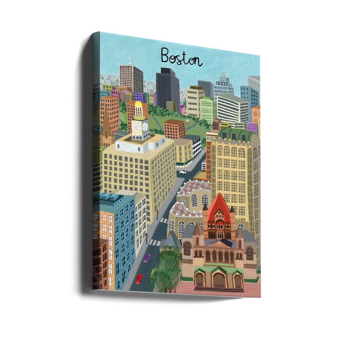 Chiesa della Trinità e skyline di Boston, opera dell'artista Carla Daly | Stampe su Tela