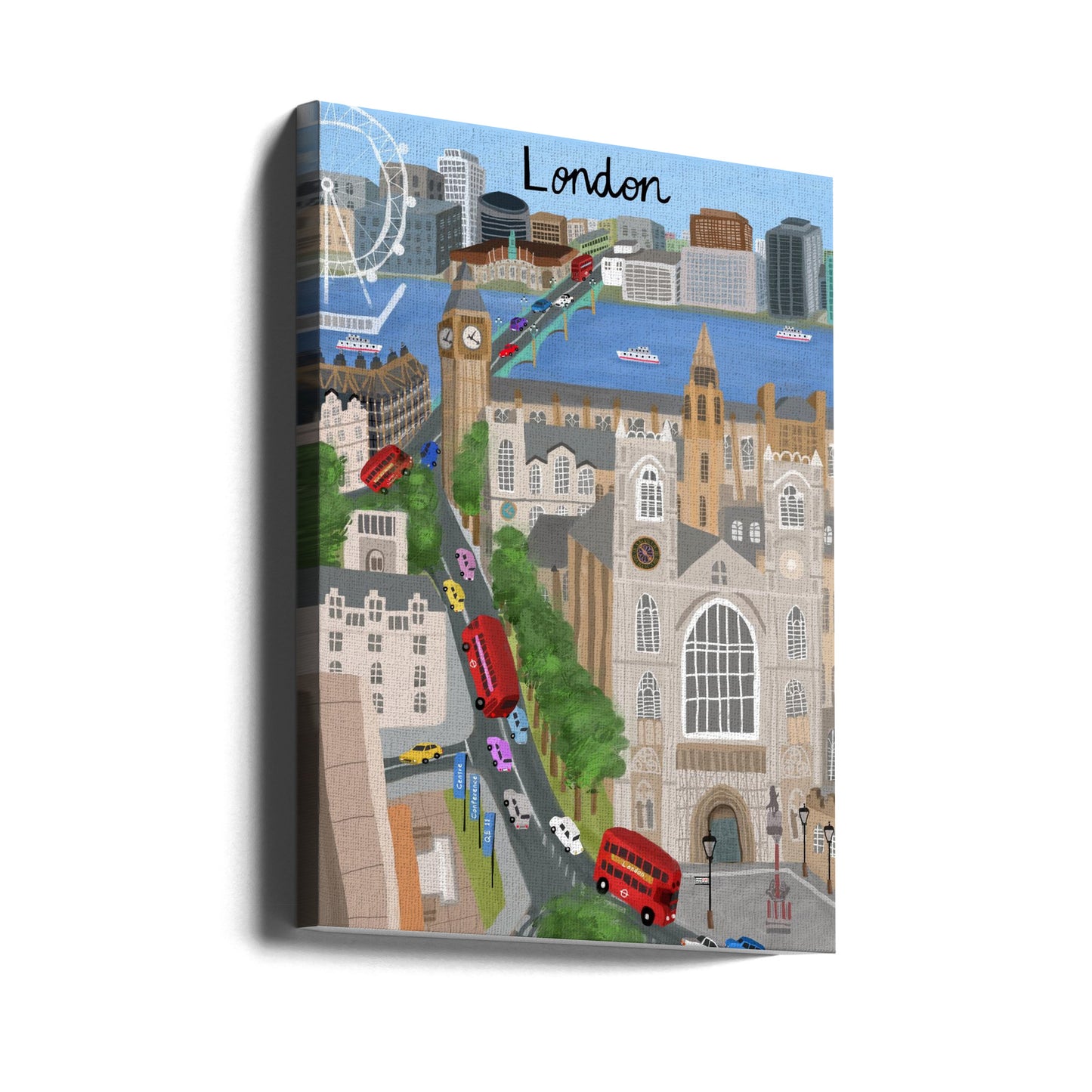 London City med utsikt över Themsen och Big Ben av konstnären Carla Daly | Canvastavla