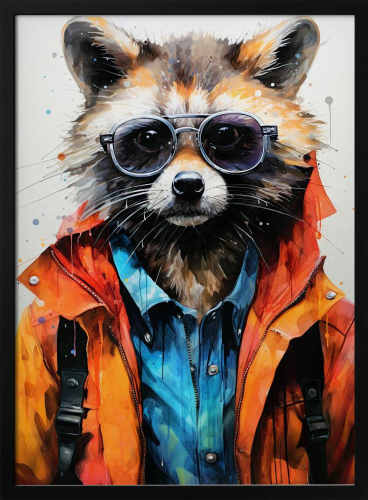 Tvättbjörn hipster akvarell djurkonst | Poster