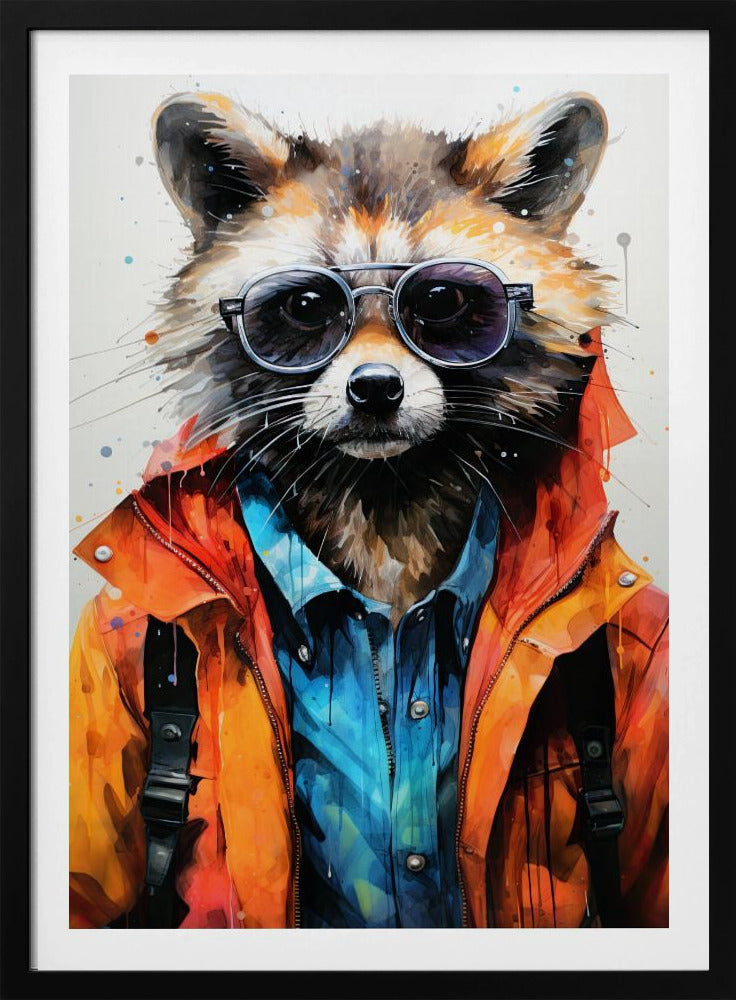 Tvättbjörn hipster akvarell djurkonst | Poster
