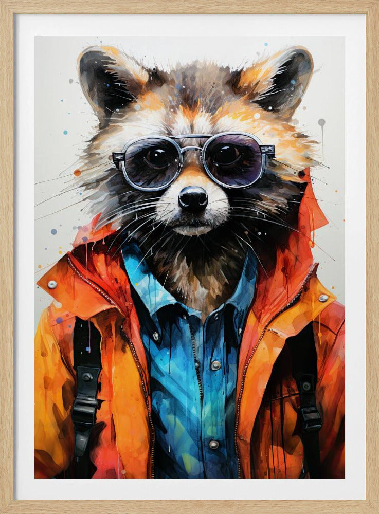Tvättbjörn hipster akvarell djurkonst | Poster