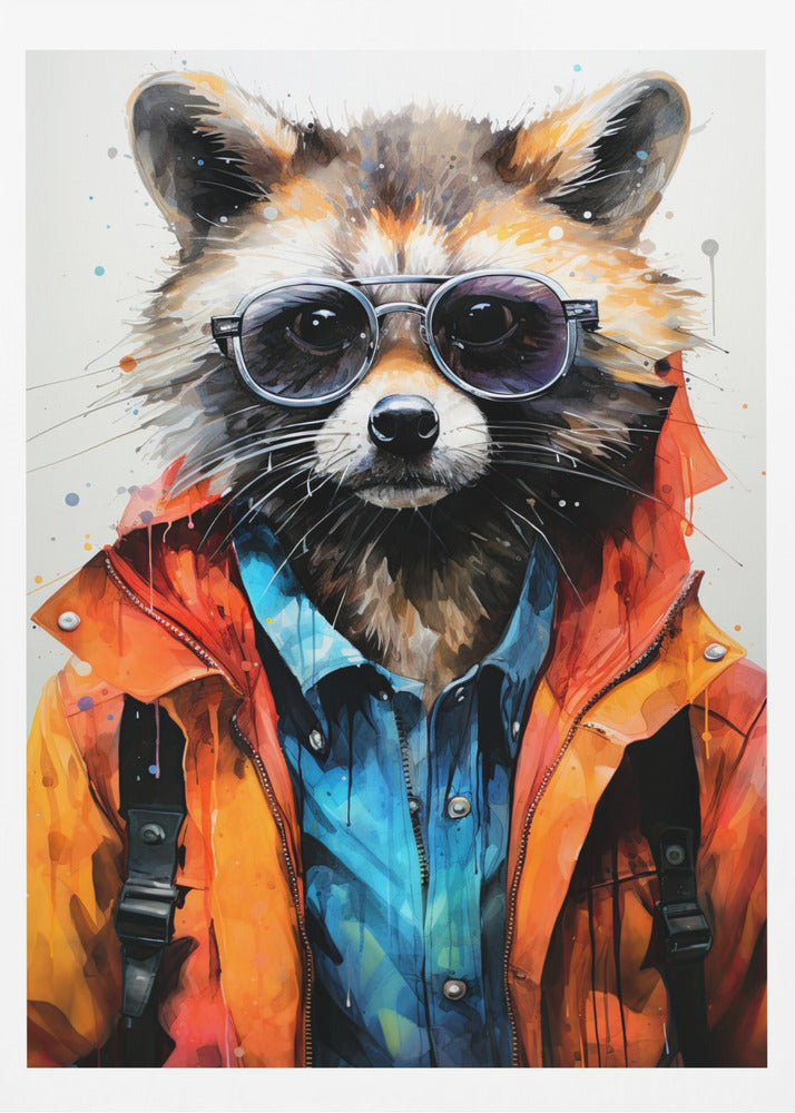 Tvättbjörn hipster akvarell djurkonst | Poster