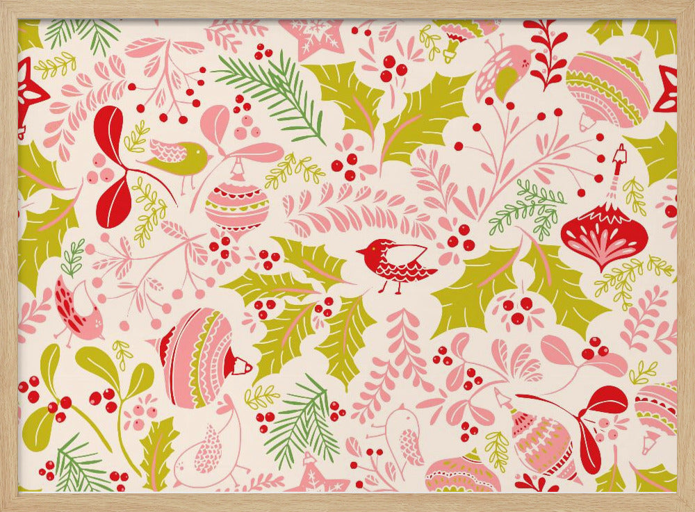 Wonderful ditsy holiday joy pink pattern | Poster