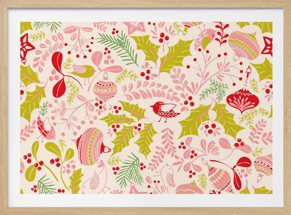 Wonderful ditsy holiday joy pink pattern | Poster