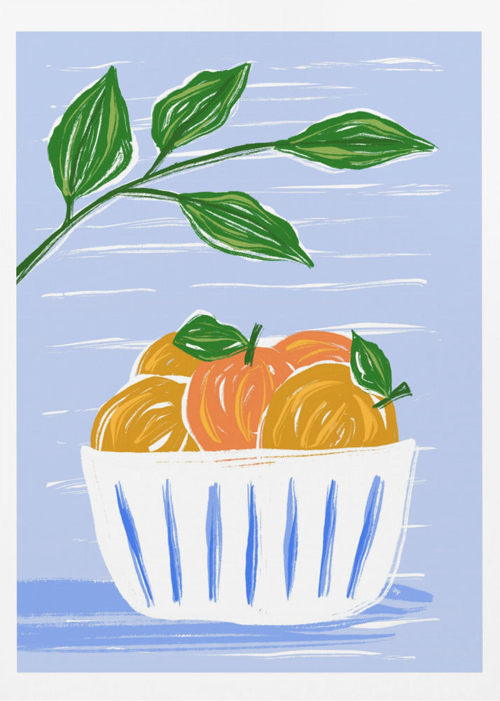 Apelsiner och blad i en vit skål | Poster