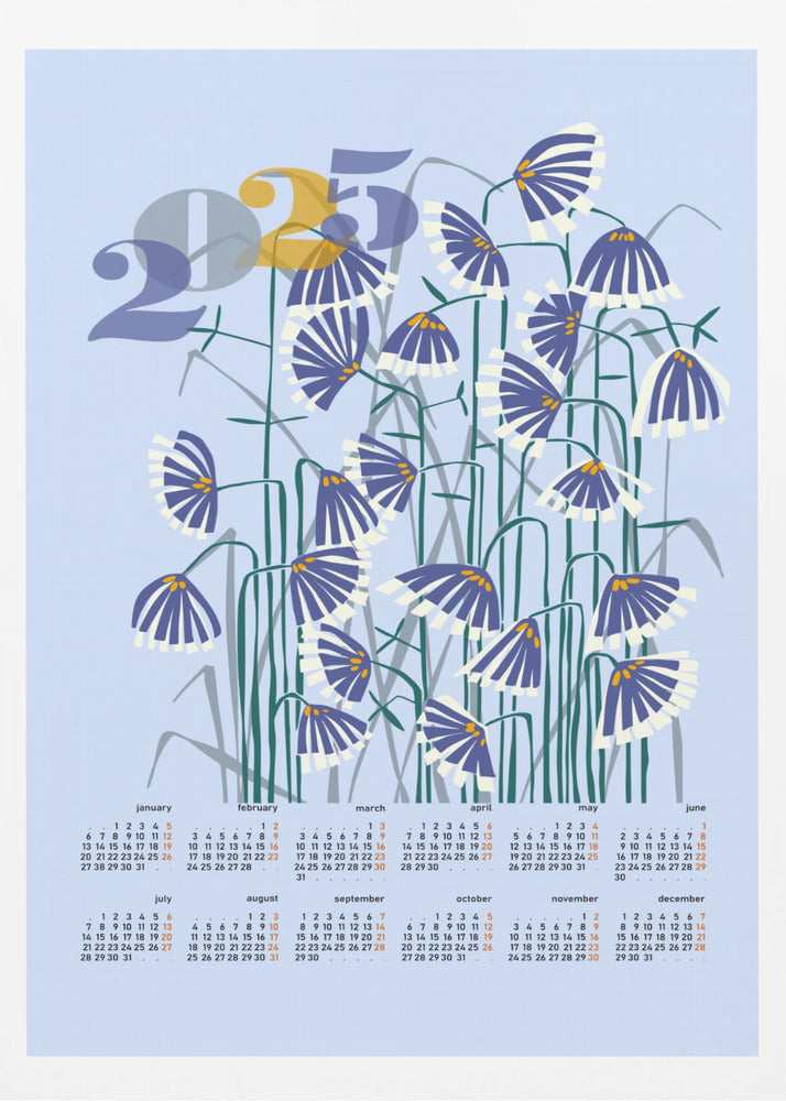 kalender 2025 Linoleumsnitt blommor ljus | Poster
