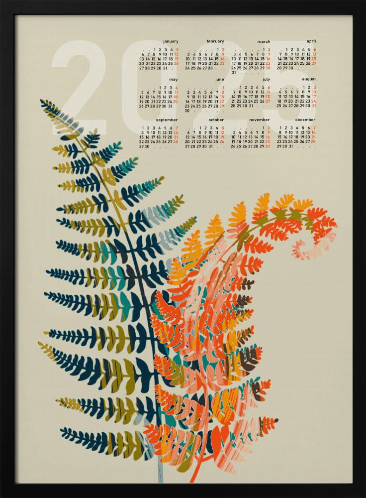 Calendar 2025 colorful fern leaves | Poster