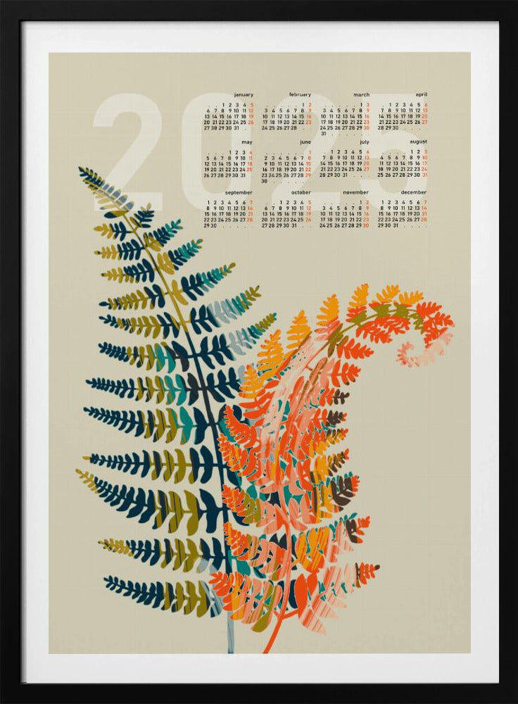 Calendar 2025 colorful fern leaves | Poster