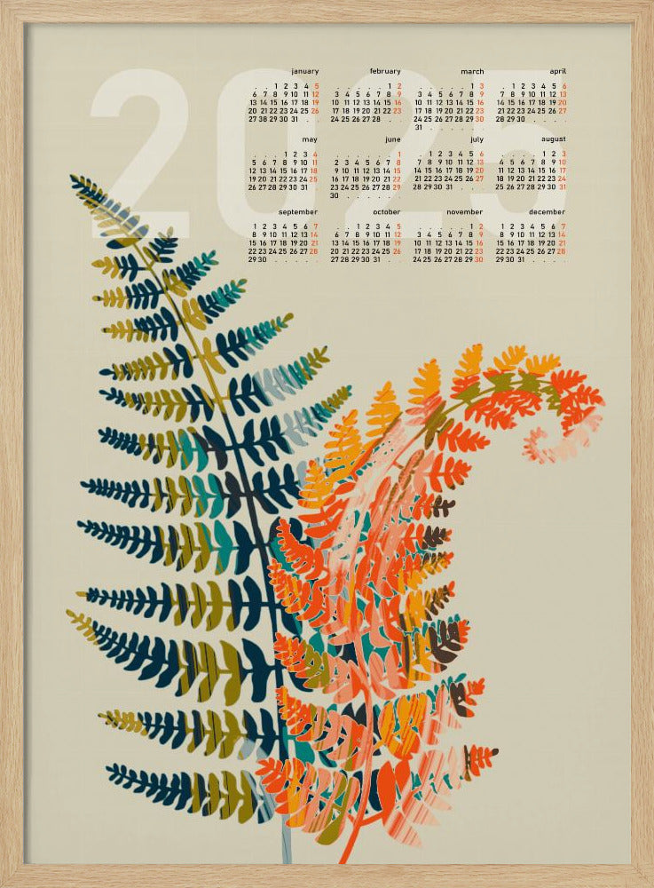 Calendar 2025 colorful fern leaves | Poster